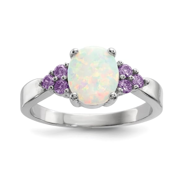 IceCarats 925 Sterling Silver Oval Created Opal Purple Cubic Zirconia CZ Statement Ring Size 6