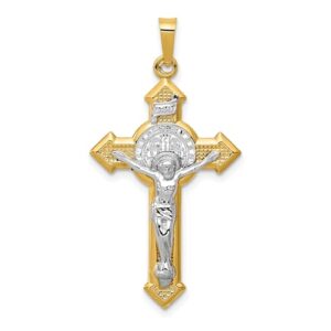 icecarats 14k yellow gold saint benedict medal inri lord jesus christ crucifix holy cross necklace religious pendant charm only