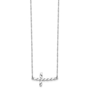 IceCarats 14K White Gold Twisted Sideways Holy Cross Necklace 17 inch Chain