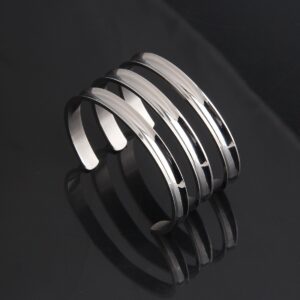 WUSUANED Hair Tie Bracelet Stainless Steel Grooved Cuff Bangle Gift for her (3 PCS silver)