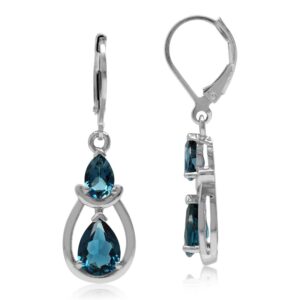 silvershake 3.54ct. genuine pear shape london blue topaz 925 sterling silver drop dangle leverback earrings