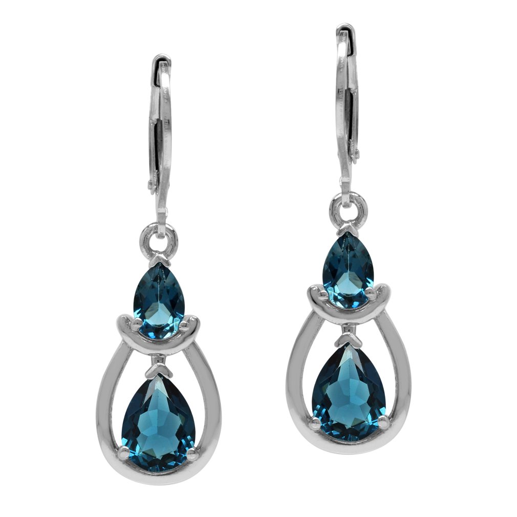 Silvershake 3.54ct. Genuine Pear Shape London Blue Topaz 925 Sterling Silver Drop Dangle Leverback Earrings