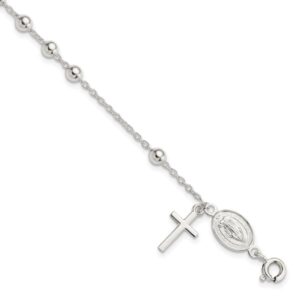 IceCarats 925 Sterling Silver Beaded Ball Rosary 7.5 inch Chain Charm Bracelet