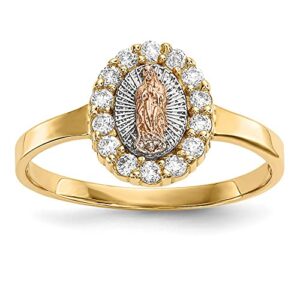 icecarats 14k two tone gold white cubic zirconia cz our lady of guadalupe virgin mary virgencita maria rosa catholic christian holy mother band size 7