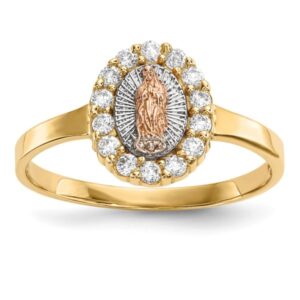 IceCarats 14K Two Tone Gold White Cubic Zirconia CZ Our Lady of Guadalupe Virgin Mary Virgencita Maria Rosa Catholic Christian Holy Mother Band Size 7