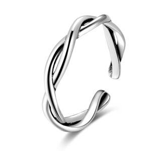 CANDYFANCY Celtic Knot Ring 925 Sterling Silver Knuckle Thumb Rings for Women Open Adjustable Middle Finger Ring Size 4-6(Two line Twist)