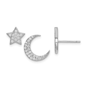 925 Sterling Silver Cubic Zirconia CZ Star Crescent Moon Earrings Celestial Jewelry