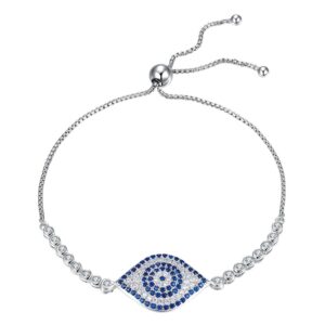 kaletine blue evil eye tennis bracelet sterling silver 925 cubic zirconia adjustable anchor chain 10" ball clasp