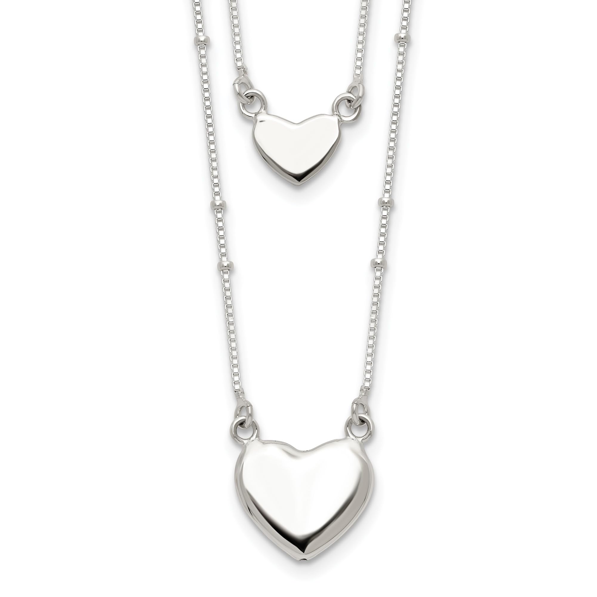 IceCarats 925 Sterling Silver 2 Strand Heart Love Dangling Chain Necklace