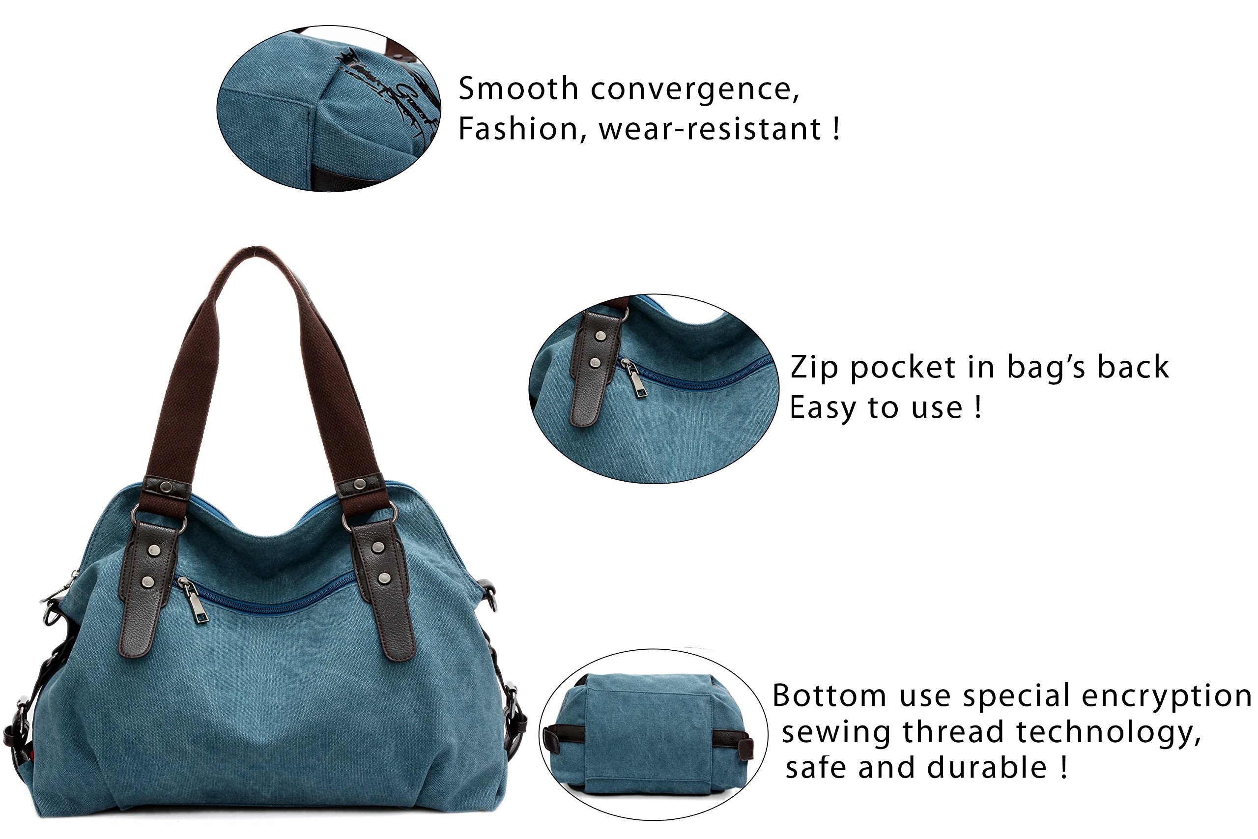 Chikencall Women Ladies Bags Casual Vintage Hobo Canvas Mulit-Pocket Daily Purse Messenger Top Handle Shoulder Large Tote Shopper Handbag Shopping Graffiti European Style Bags-Blue