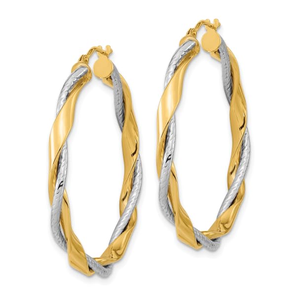 14K Two Tone Gold Rope Twisted Round Hoop Earrings