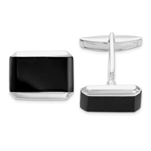 925 Sterling Silver Rectangle Black Onyx Cuff Links Mens Cufflinks Link Collar Stay Fine Jewelry For Dad Mens Gifts For Him