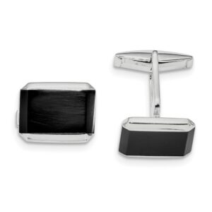 925 Sterling Silver Rectangle Black Onyx Cuff Links Mens Cufflinks Link Collar Stay Fine Jewelry For Dad Mens Gifts For Him