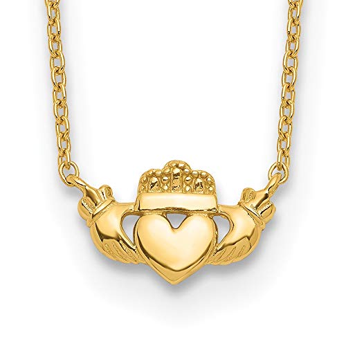 IceCarats 14K Yellow Gold Heart Love Irish Claddagh Celtic Necklace 17 inch Chain Jewelry