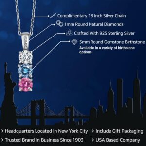 Gem Stone King 925 Sterling Silver Build Your Own Personalized Round 3 Birthstones with Diamond Fashion Pendant Necklace For Women with 18 Inch Silver Chain