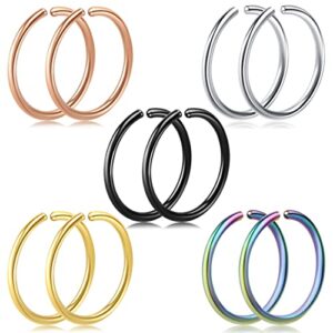 SkullParty Zifoan 5 pairs Nose Rings Hoop 20 Gauge Non Piercing Stainless Steel Clip-on Fake Nose Ring Body Jewelry (10PCS Inner Diameter: 5/16 (8mm))