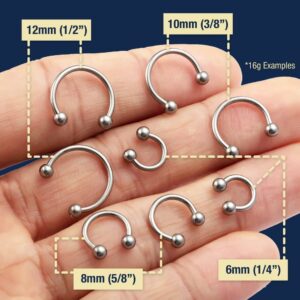 8pc 18g Stainless Steel Horseshoe Earrings Barbell Gauge Hoop Cartilage Daith Tragus Piercing 8mm