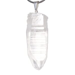 Zenergy Gems Charged Colombian Lemurian Seed Quartz Crystal Point Pendant [Facet-Grade] 10-25 carats weight (Crystal) + 20" Silver Chain + Selenite Charging Heart Included (HEALING ENERGY)