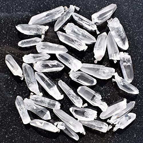 Zenergy Gems Charged Colombian Lemurian Seed Quartz Crystal Point Pendant [Facet-Grade] 10-25 carats weight (Crystal) + 20" Silver Chain + Selenite Charging Heart Included (HEALING ENERGY)