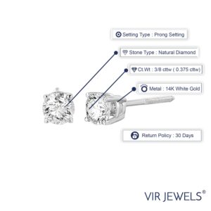 Vir Jewels 3/8 cttw Diamond Stud Earrings 14K White Gold Round Prong Set Basket Screw Backs