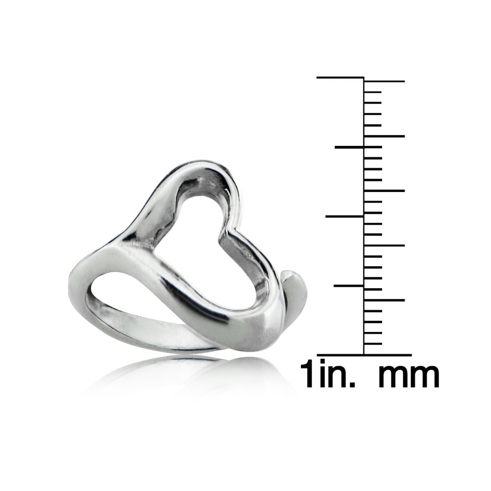 Hoops & Loops 925 Sterling Silver Sideways Open Heart Wrap Ring for Women Teen Girls, Size 8