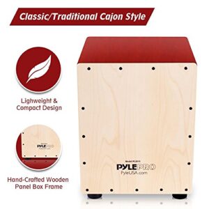 Pyle Snare Style Birch Wood Compact Acoustic Jam Cajon-Wooden Hand Drum Percussion Beat Box with Internal, Deep Bass, Classic Slap, and Crackle Sound-for Kids, Teens, and Adults-PCJD25, Brown (PCJD25)