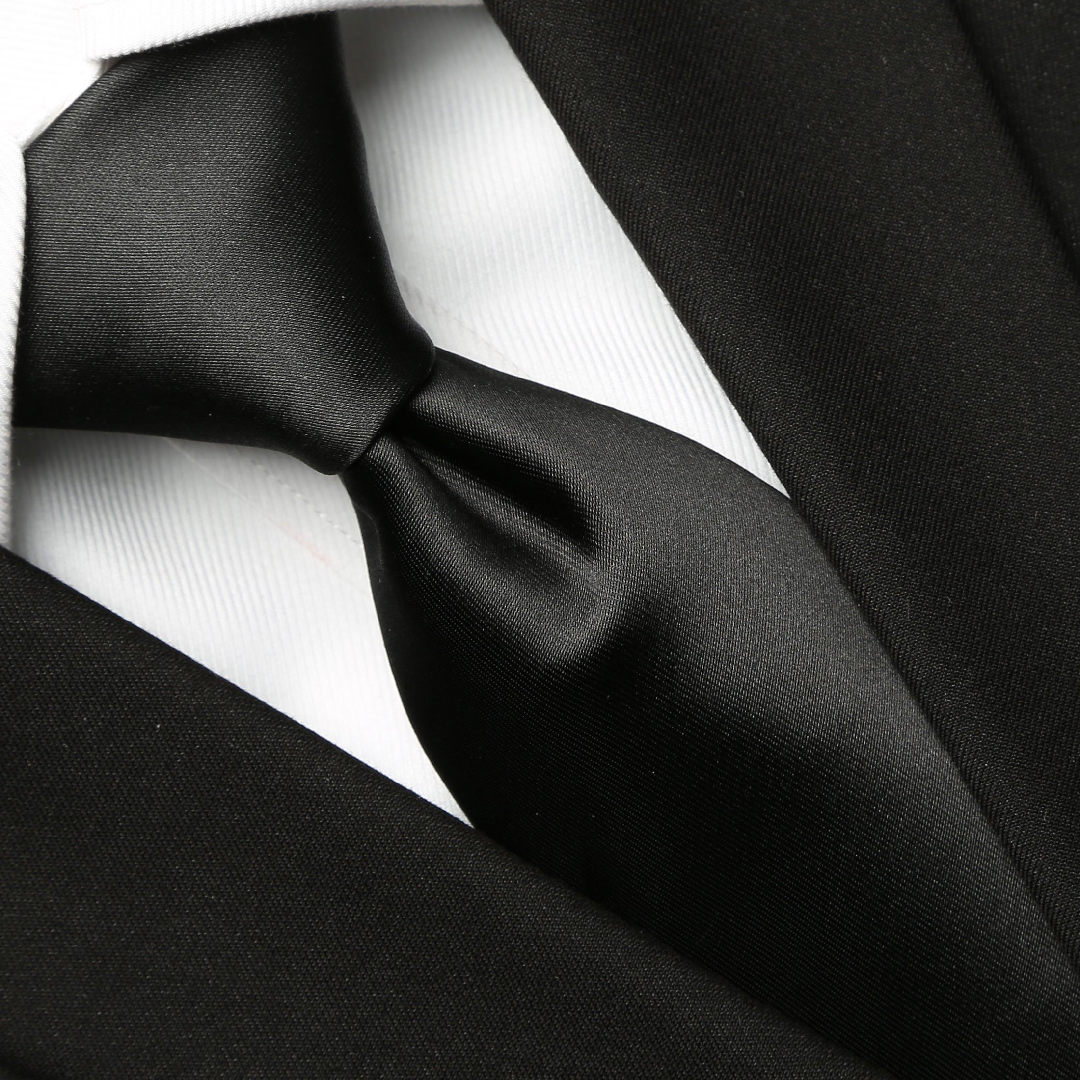 KissTies Mens Black Tie Solid Satin Ties Formal Necktie For Men + Gift Box