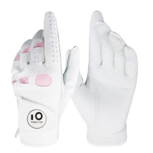 FINGER TEN Women’s Leather Golf Glove with Ball Marker Extra Grip 1 Pack, Left Right Hand Pink Fit Woman Girl, Size Small Medium Large XL (Small, Left)