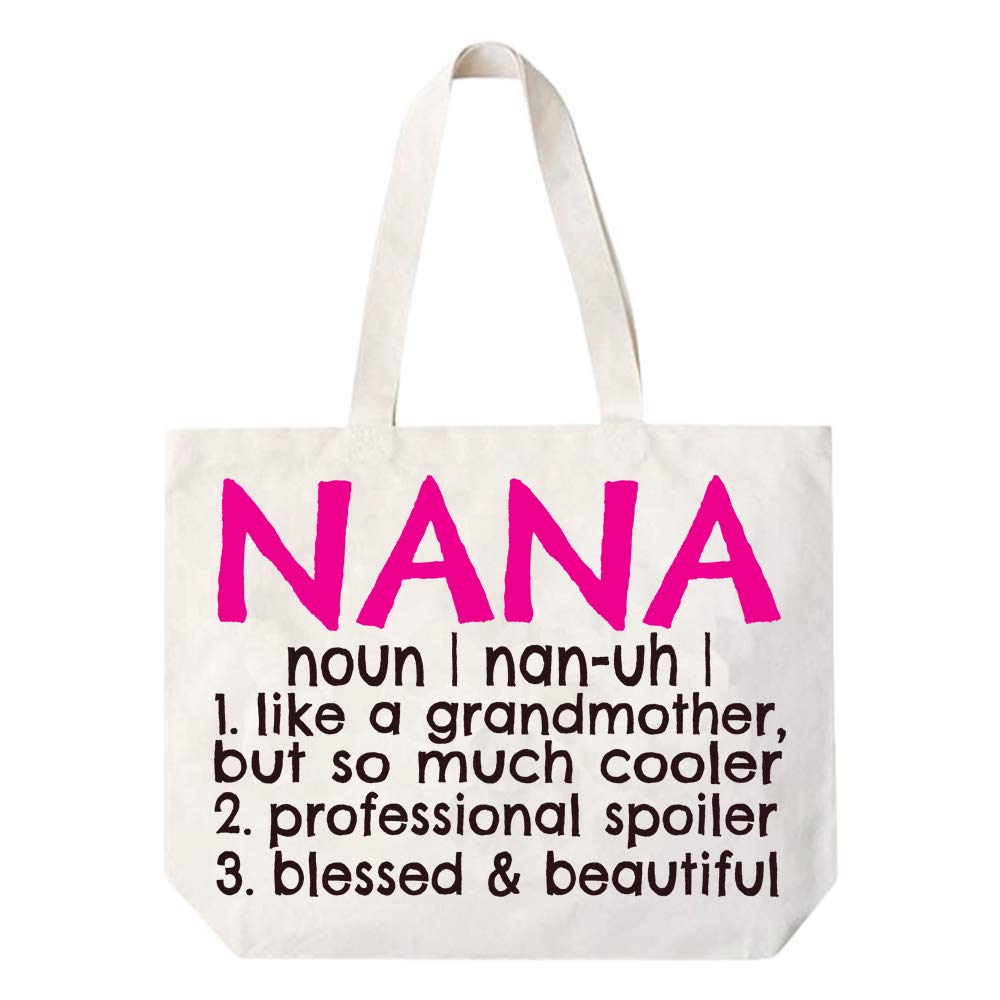 COCOVICI Nana Tote Bag | Grandma Gifts | Nana Gifts | Nana Christmas Gift | Christmas Gift from Grandkids (Nana Definition Pink/Black Font)