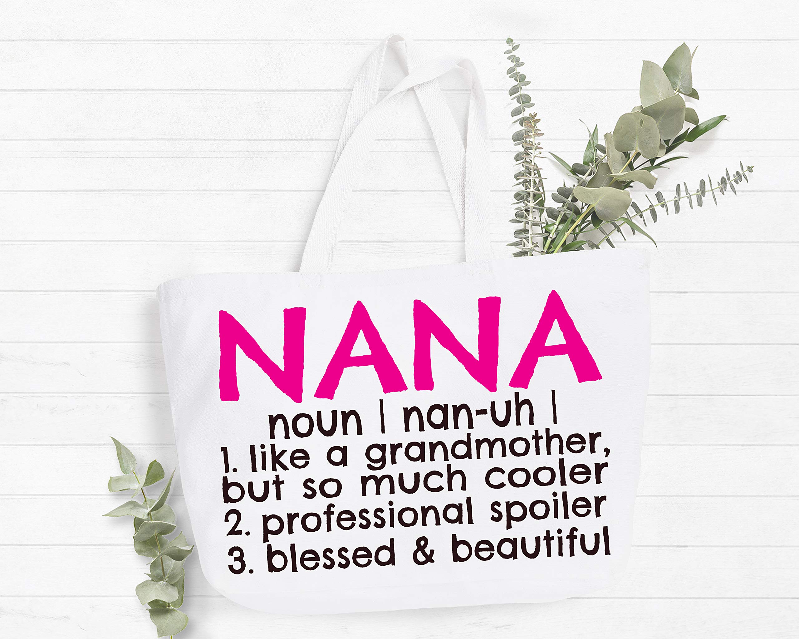 COCOVICI Nana Tote Bag | Grandma Gifts | Nana Gifts | Nana Christmas Gift | Christmas Gift from Grandkids (Nana Definition Pink/Black Font)