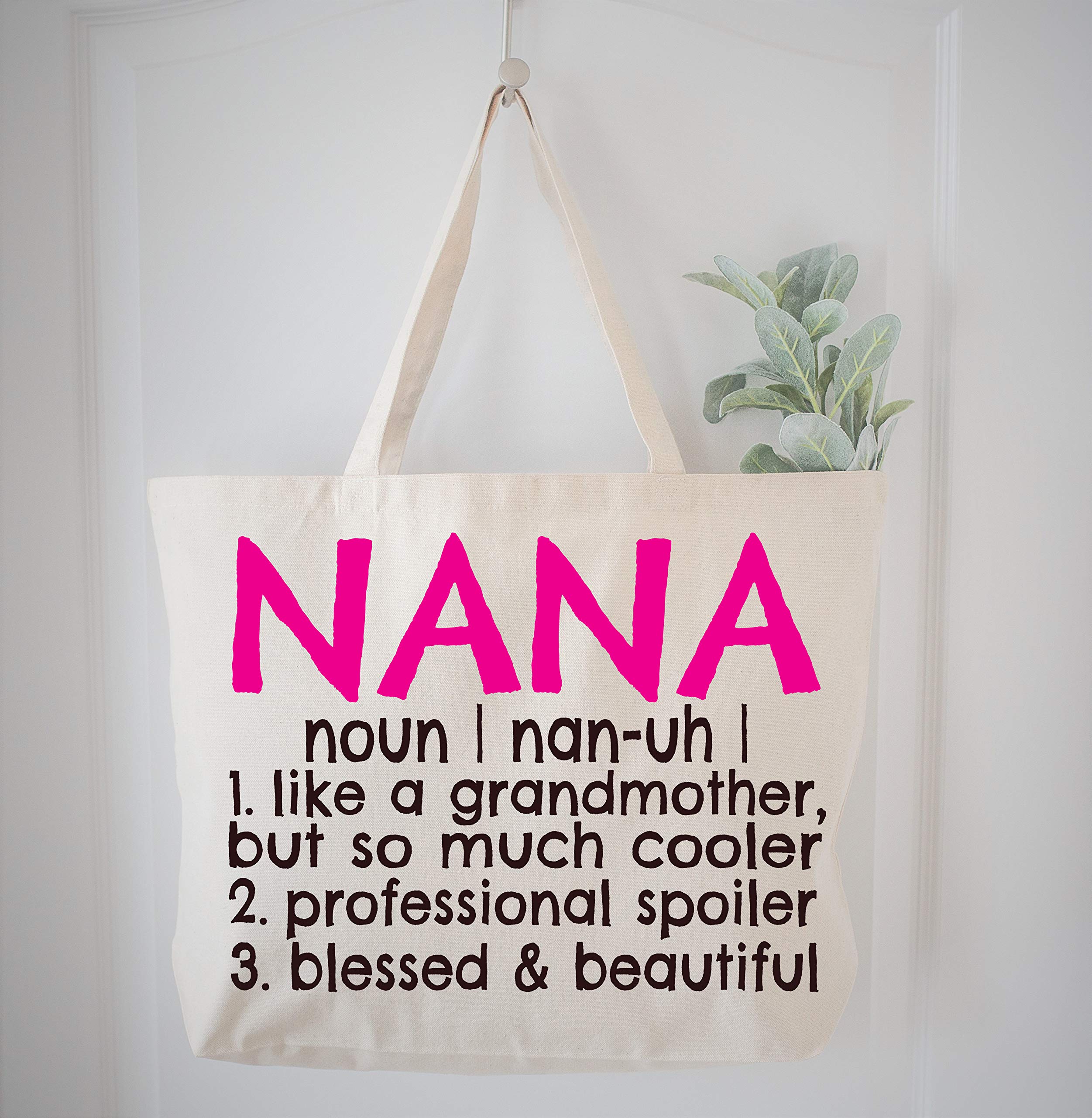 COCOVICI Nana Tote Bag | Grandma Gifts | Nana Gifts | Nana Christmas Gift | Christmas Gift from Grandkids (Nana Definition Pink/Black Font)