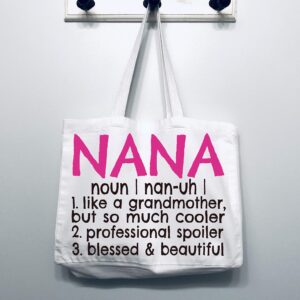 COCOVICI Nana Tote Bag | Grandma Gifts | Nana Gifts | Nana Christmas Gift | Christmas Gift from Grandkids (Nana Definition Pink/Black Font)