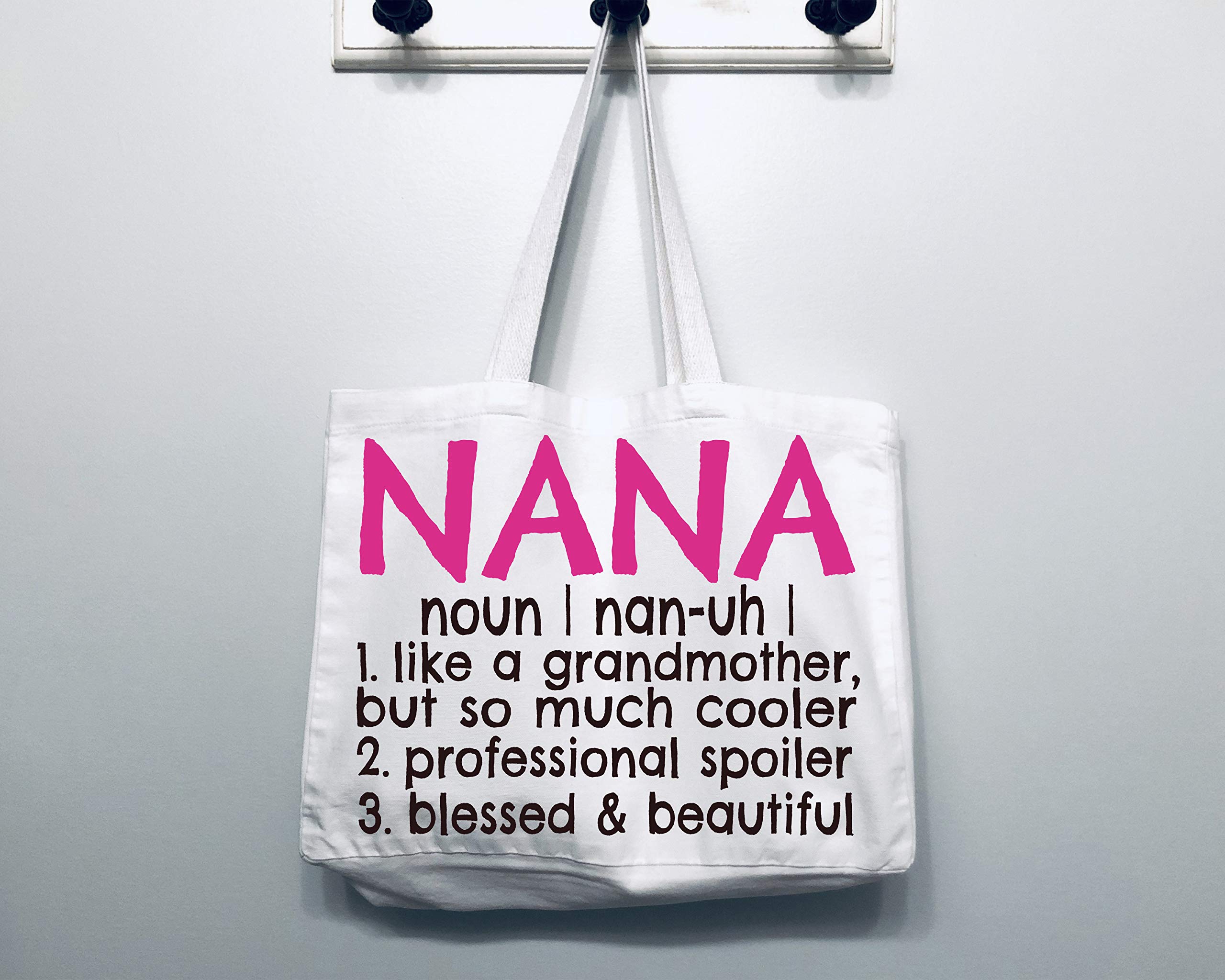 COCOVICI Nana Tote Bag | Grandma Gifts | Nana Gifts | Nana Christmas Gift | Christmas Gift from Grandkids (Nana Definition Pink/Black Font)