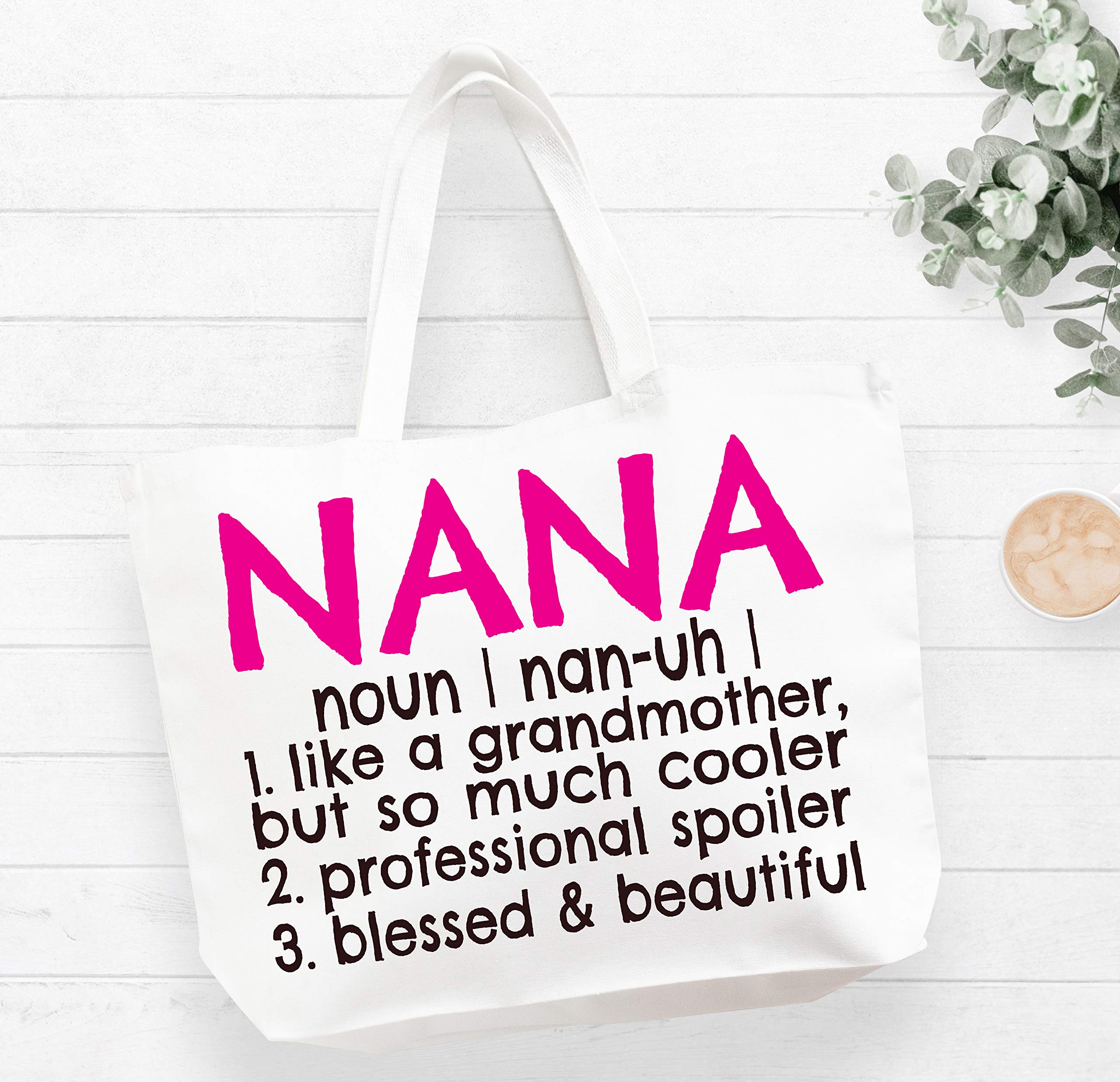 COCOVICI Nana Tote Bag | Grandma Gifts | Nana Gifts | Nana Christmas Gift | Christmas Gift from Grandkids (Nana Definition Pink/Black Font)