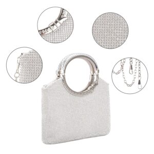 KISSCHIC Women's Handbag Crystal Rhinestone Evening Clutch Bags Party Wedding Clutch Purses (Silver)