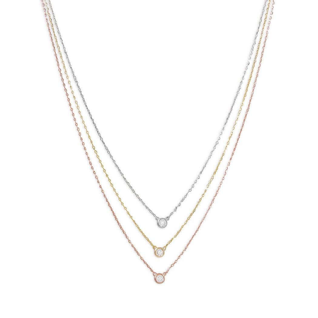 Triple Strand Necklace 16_? Ss 17_? Yellow Gold Plated Ss 18_? 14k Rose Gold Plated Ss Strands Jewelry for Women