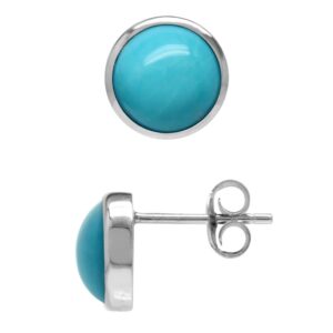 Silvershake 8mm Genuine Round Shape Arizona American Turquoise White Gold Plated 925 Sterling Silver Stud Post Earrings Jewelry for Women and