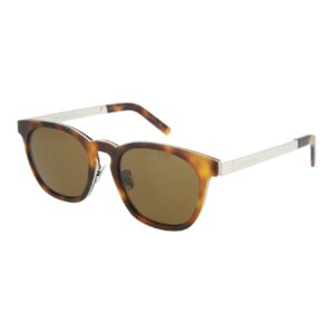 Saint Laurent Square/Rectangle Sunglasses Shiny Havana Shiny Silver Luxury Eyewear Made In Italy Acetate Frame Designer Fashion for Everyday Luxury