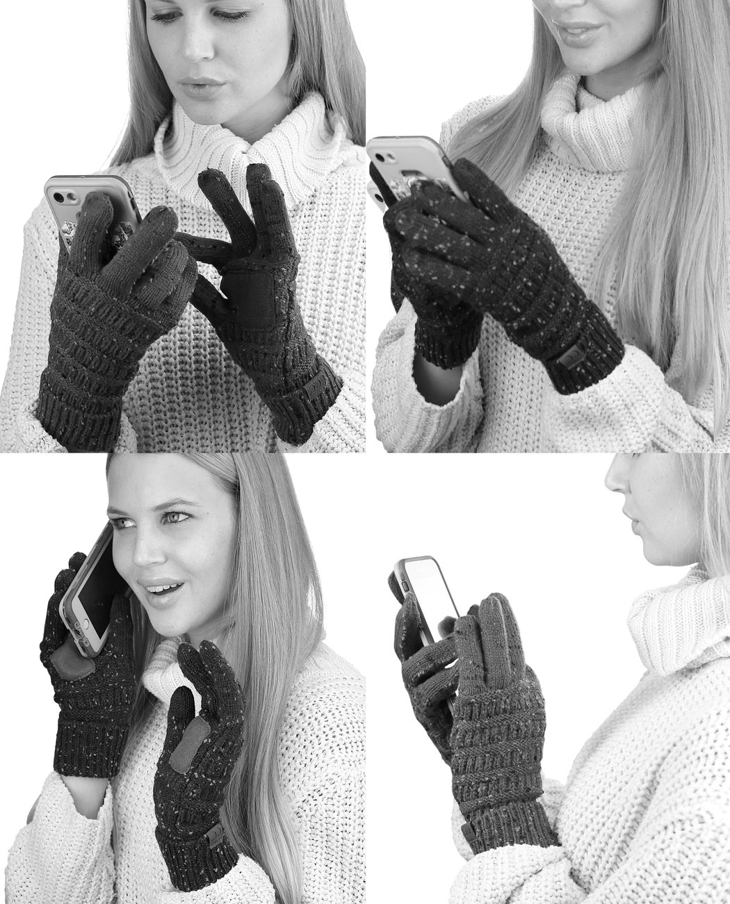 C.C Unisex Cable Knit Winter Warm Anti-Slip Touchscreen Texting Gloves, Candy Pink