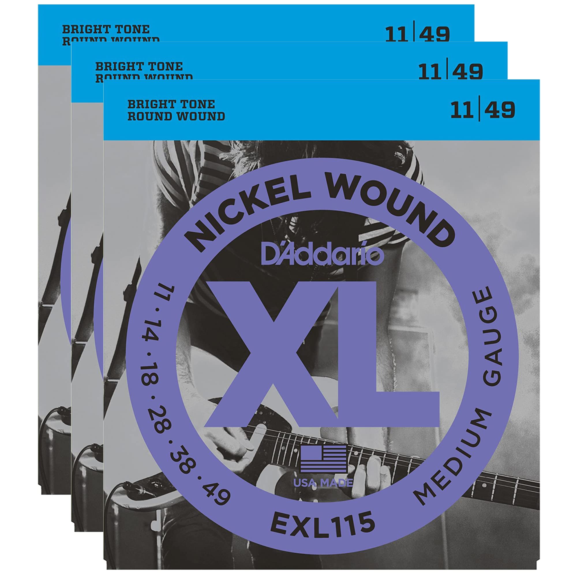 D'Addario EXL115 Electric 11-49 (3 Pack Bundle)