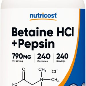 Nutricost Betaine HCl + Pepsin 790mg, 240 Capsules - Gluten Free & Non-GMO