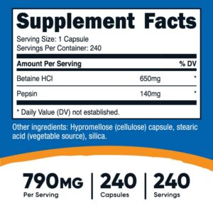 Nutricost Betaine HCl + Pepsin 790mg, 240 Capsules - Gluten Free & Non-GMO