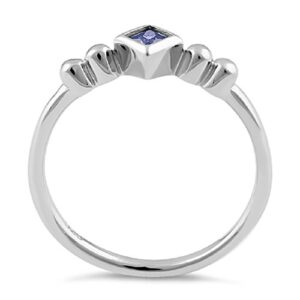 Heartbeat Sterling Silver Geometric Diagonal Polygon 8 Color Princess-Cut Collection Ring - (Size 3-11) (Amethyst CZ FEB.Birthstone, 7)