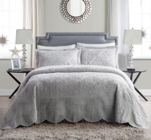 vcny home - king size bedding, soft plush bedspread with matching shams, dorm room essentials, embossed inspired room decor (westland grey, 3-piece)