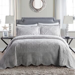 VCNY Home - King Size Bedding, Soft Plush Bedspread with Matching Shams, Dorm Room Essentials, Embossed Inspired Room Decor (Westland Grey, 3-Piece)