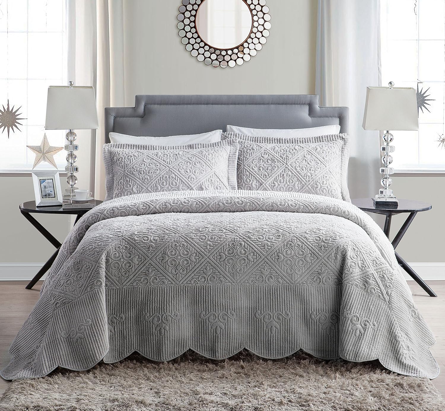 VCNY Home - King Size Bedding, Soft Plush Bedspread with Matching Shams, Dorm Room Essentials, Embossed Inspired Room Decor (Westland Grey, 3-Piece)