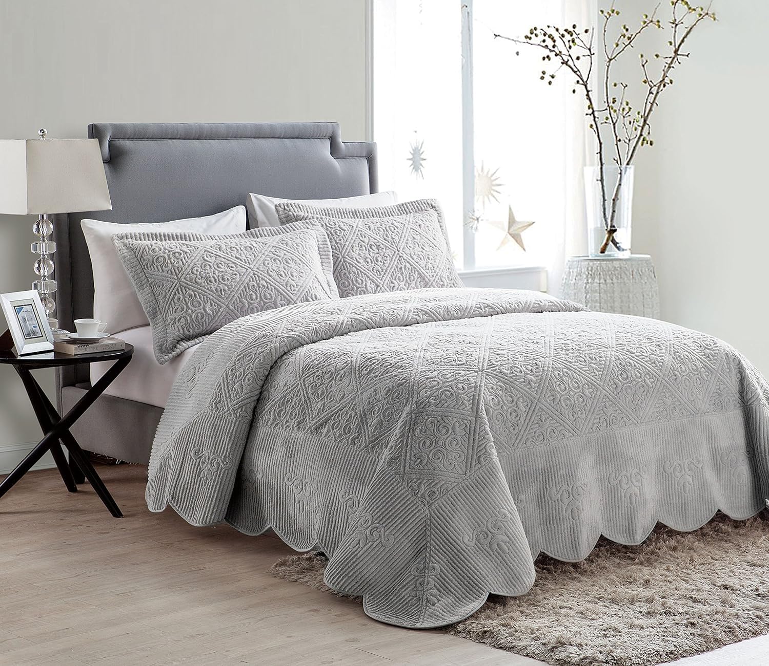 VCNY Home - King Size Bedding, Soft Plush Bedspread with Matching Shams, Dorm Room Essentials, Embossed Inspired Room Decor (Westland Grey, 3-Piece)