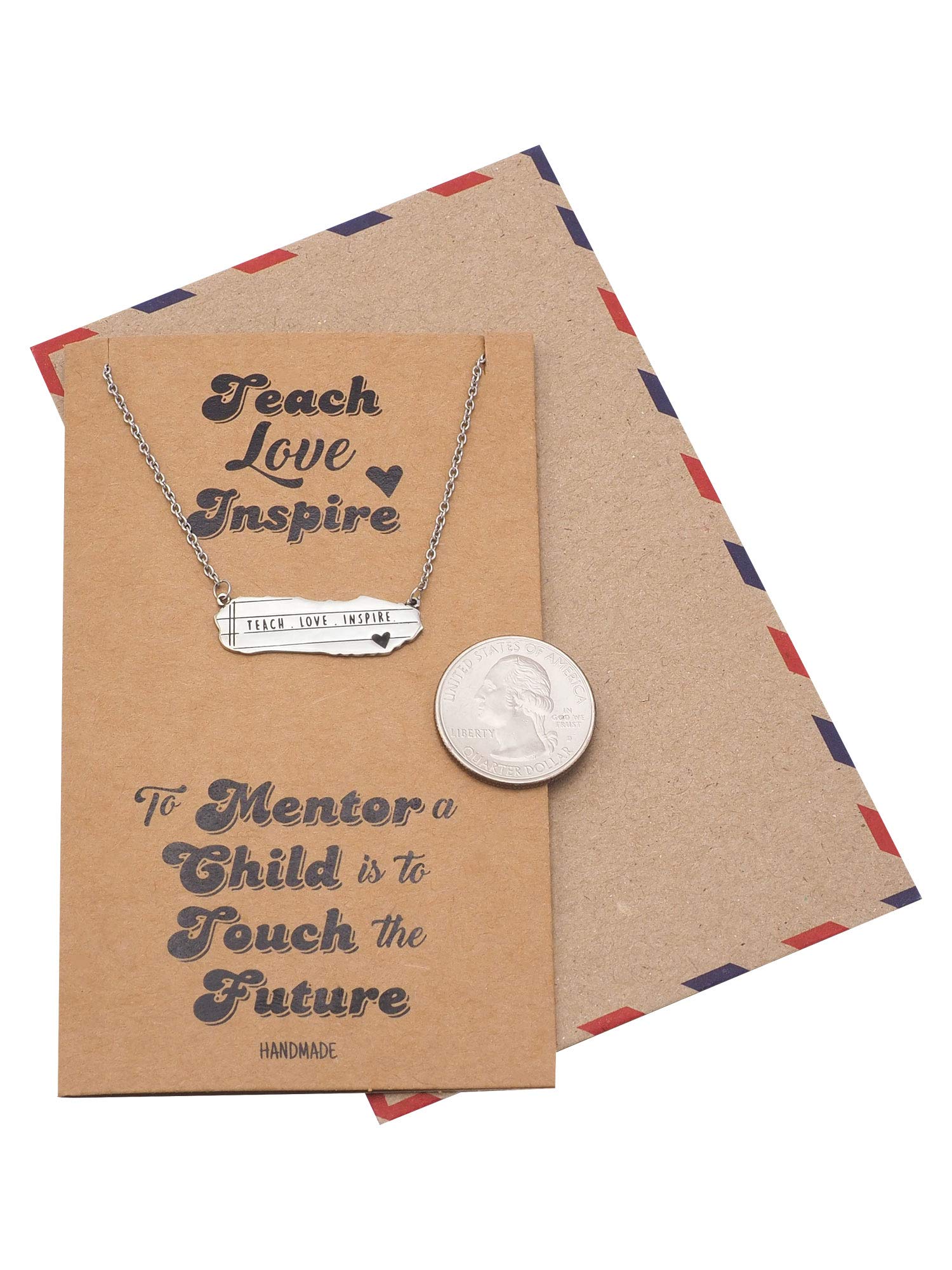 quan jewelry Beautiful Bar Necklace with Pendant, Gift for Teachers, comes with Motivational and Inspirational Quote Greeting Cards