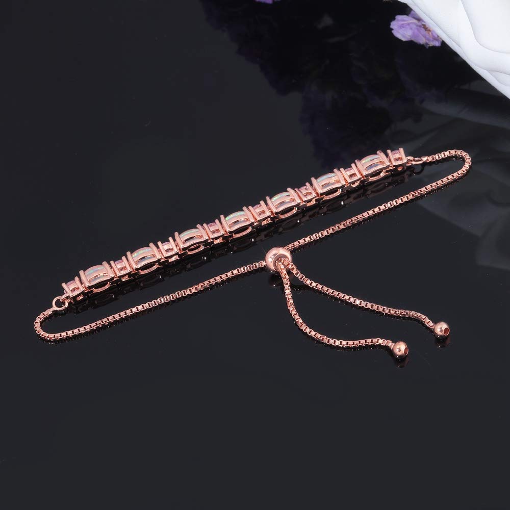 CiNily Rose Gold Plated Bracelet-Ajustable Sparkling Cubic Zirconia Pink Opal Bracelet for Women Girls for Her