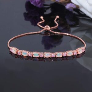 CiNily Rose Gold Plated Bracelet-Ajustable Sparkling Cubic Zirconia Pink Opal Bracelet for Women Girls for Her